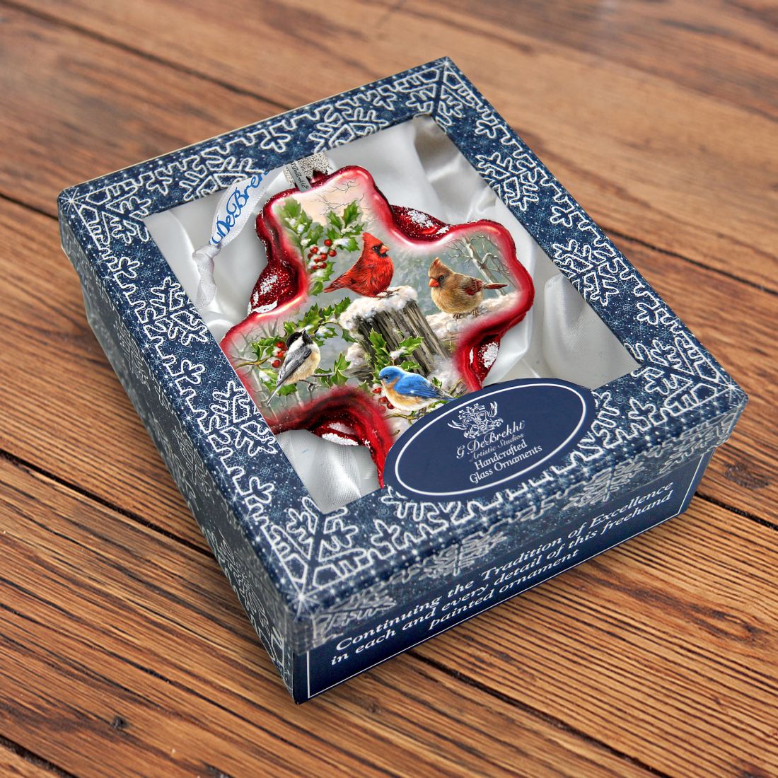 Winter Cardinals Cross Glass Ornament by D. Gelsinger - Nativity Holiday Decor - 758-010-DG-2