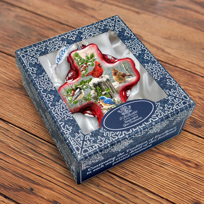 Winter Cardinals Cross Glass Ornament by D. Gelsinger - Nativity Holiday Decor - 758-010-DG-2