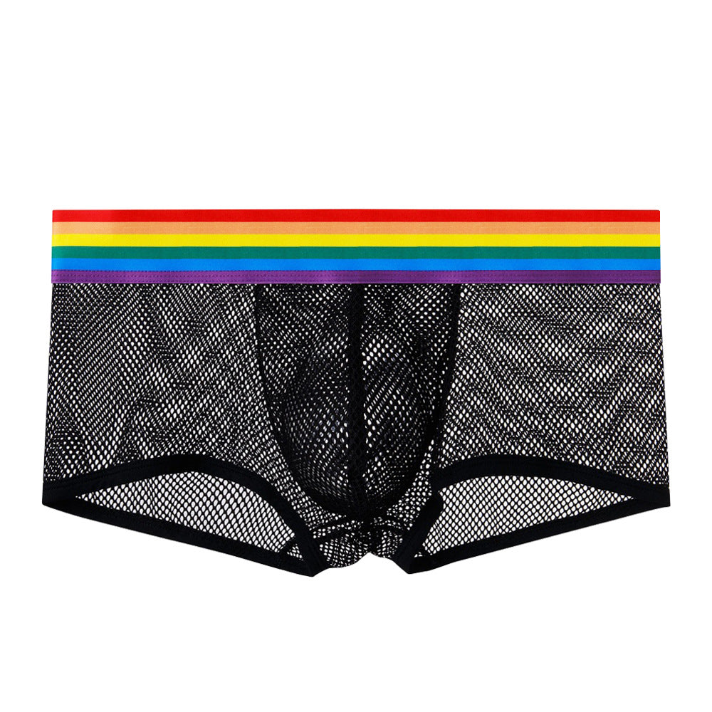 Men's Low Waist Mesh Panties Rainbow Belt Breathable Boxers