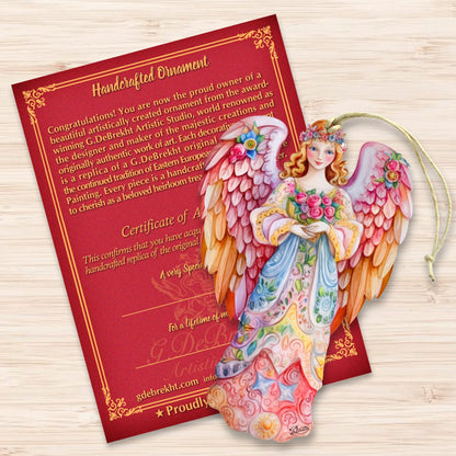 Pink Floral Angel Wooden Ornaments by G. DeBrekht Nativity Holiday Decor - 8611023-4