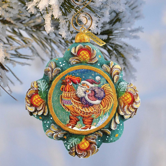 Rooster Santa Sculpted Hand-Painted Christmas Ornament by G. DeBrekht - Christmas Santa Snowman Decor - 6102545-0
