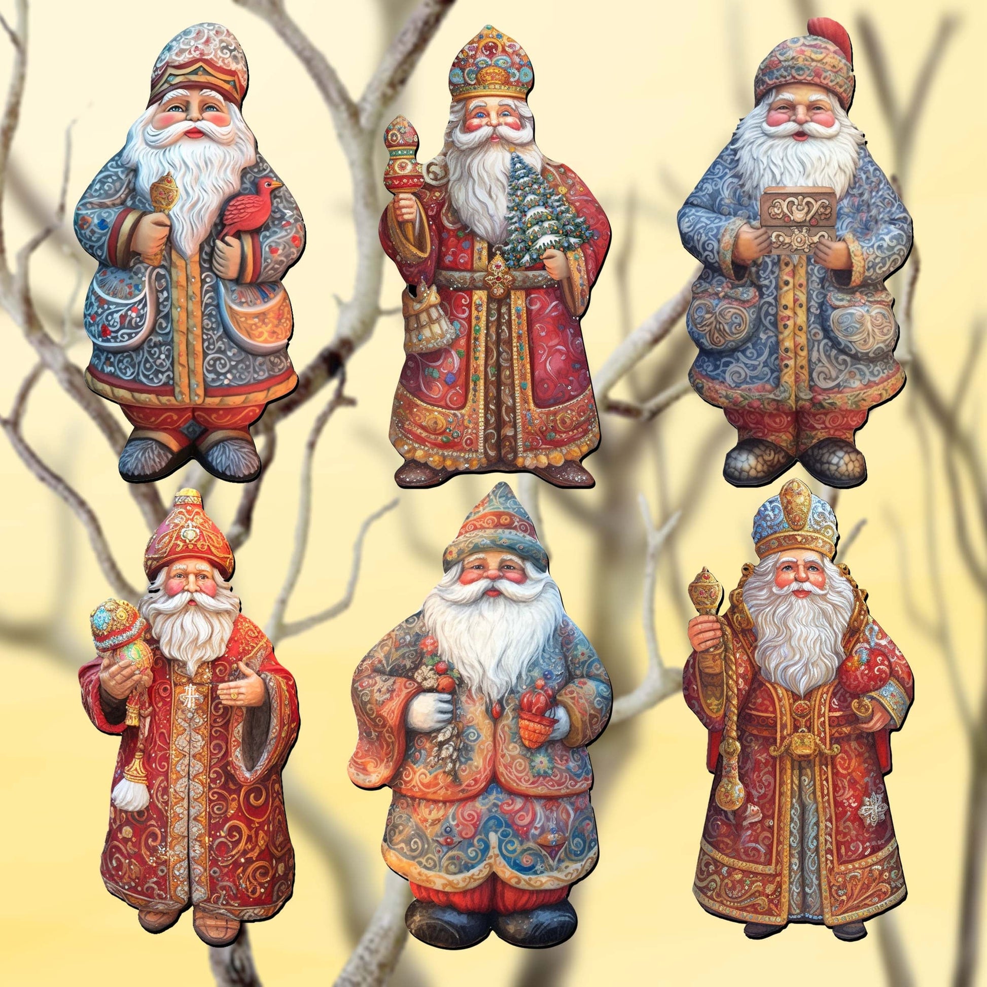 Santa Clip-On Eco Wood Decorative Ornaments Set of 6 by G. Debrekht - Christmas Decor - 8090032C-S6-0