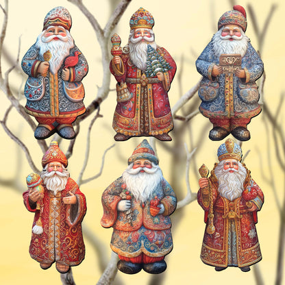 Santa Clip-On Eco Wood Decorative Ornaments Set of 6 by G. Debrekht - Christmas Decor - 8090032C-S6-0