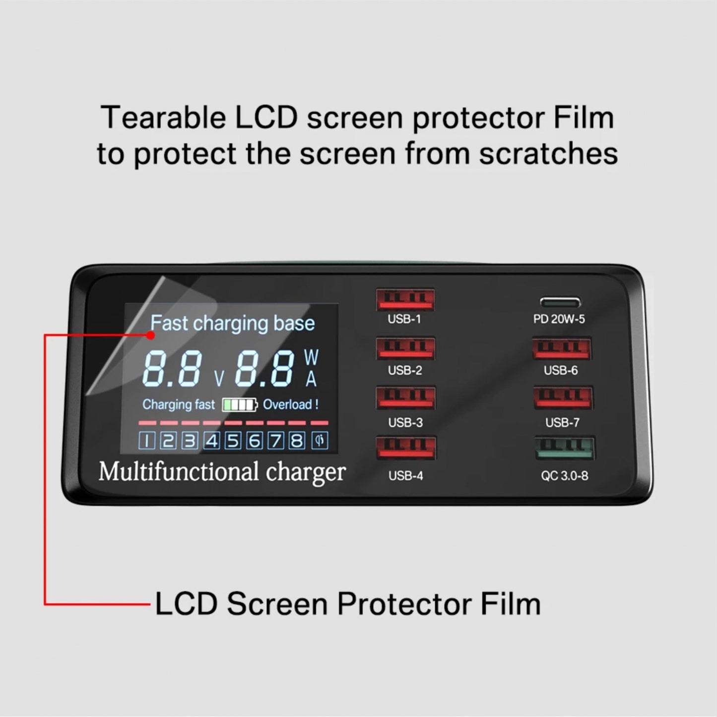 8 Port LED Display, Fast Charger, for iPhone 13 12, Xiaomi, Huawei, Samsung-3