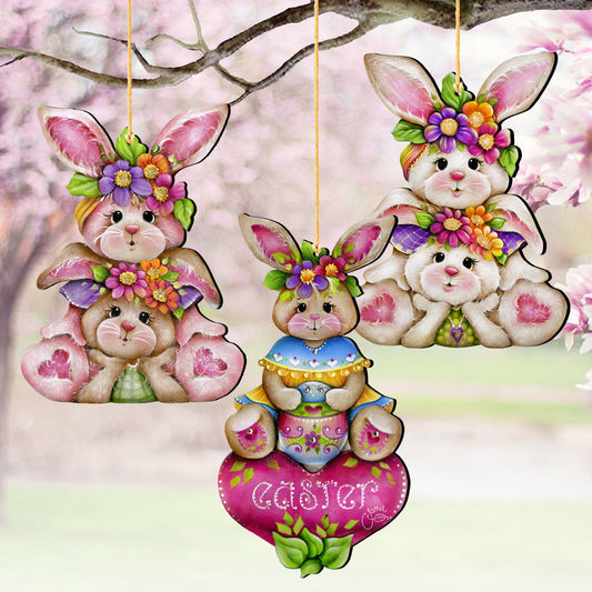 Easter Bunny Ornaments Set of 3- Spring Home Decor -Easter Basket Tag - Easter Gift by J. Mills-Price - 8091046-S3-0