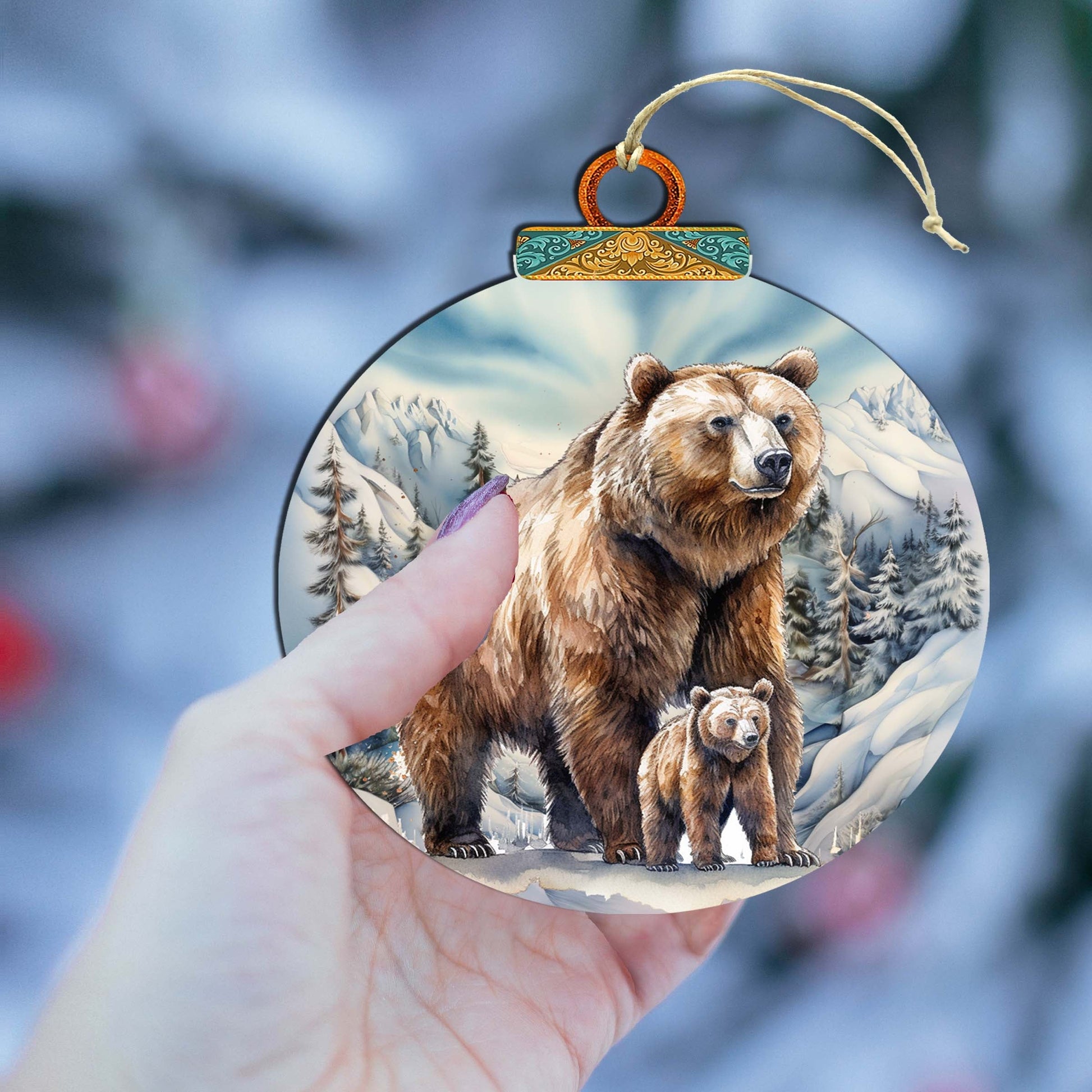 Grizzly Bear with Cub Wooden Ornaments by G.Debrekht - Wildlife Holiday Decor - 870070-4