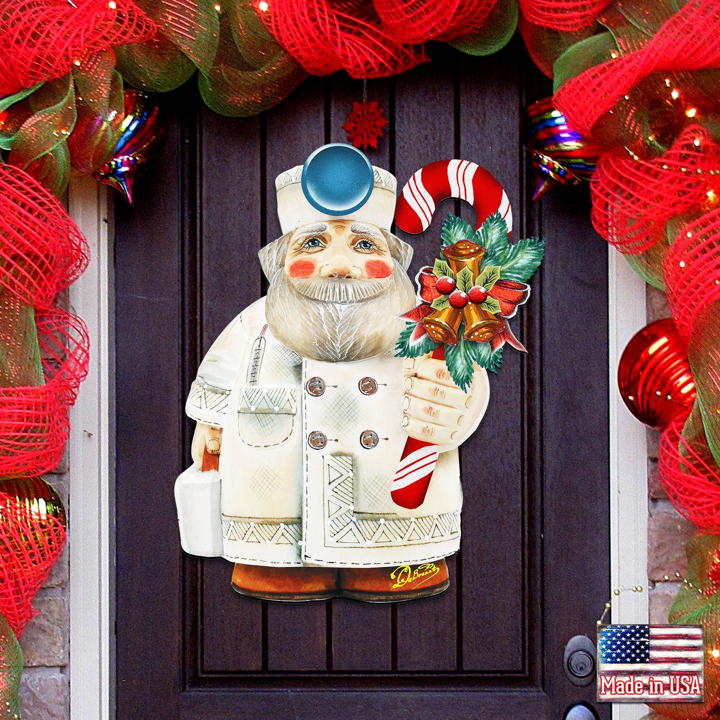 Candy Cane Doctor Santa Door Decor by G. DeBrekht - Christmas Santa Snowman Decor - 8151924H-0