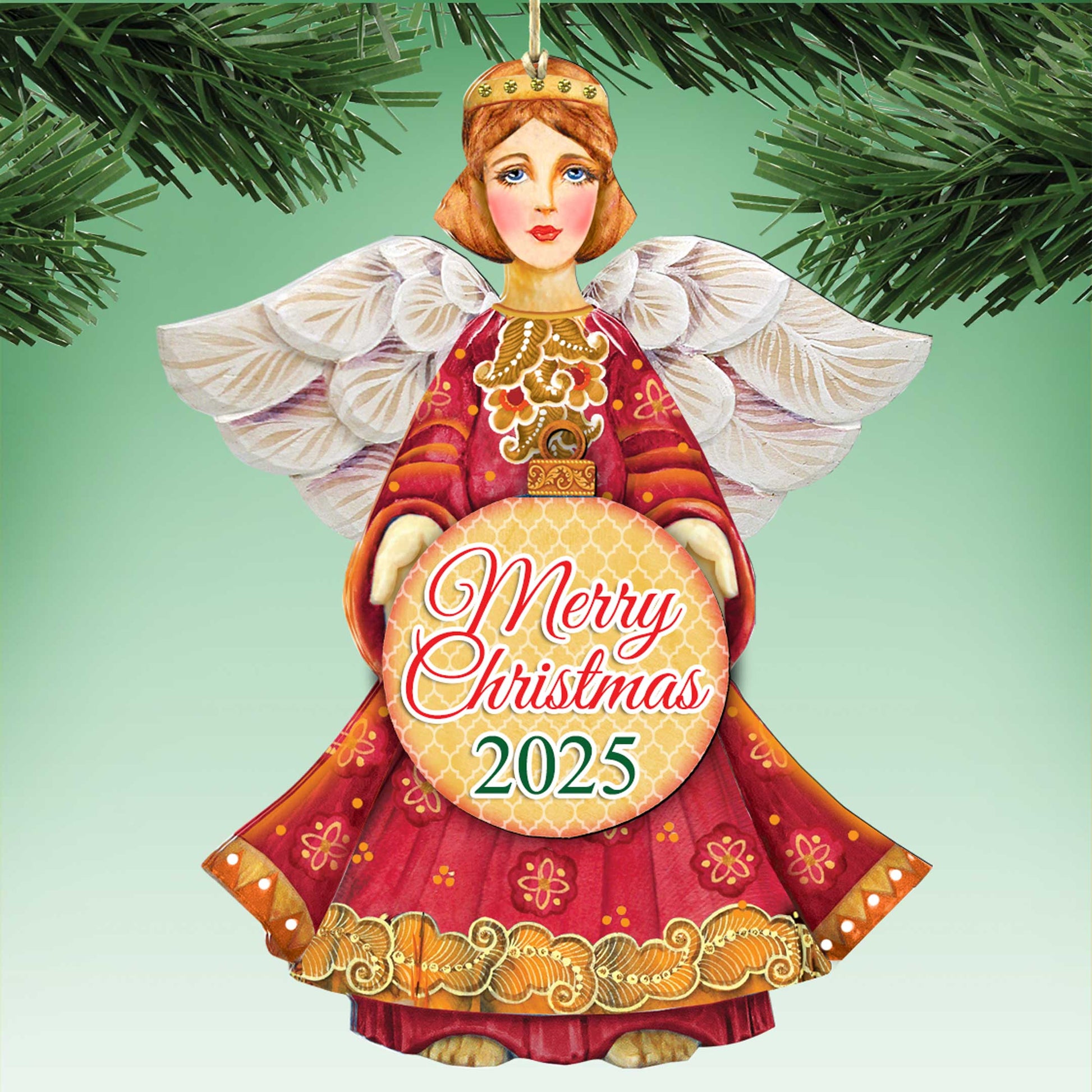 2025 Dated Wooden Nativity Angel Ornaments by G. Debrekht - Holiday Decor - 8152722-4-D25-0