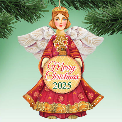 2025 Dated Wooden Nativity Angel Ornaments by G. Debrekht - Holiday Decor - 8152722-4-D25-0