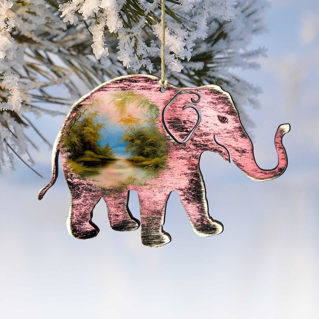 Rustic Elephant Wooden Ornaments by Nature Wonders - Wildlife Holiday Decor - 8198229-1