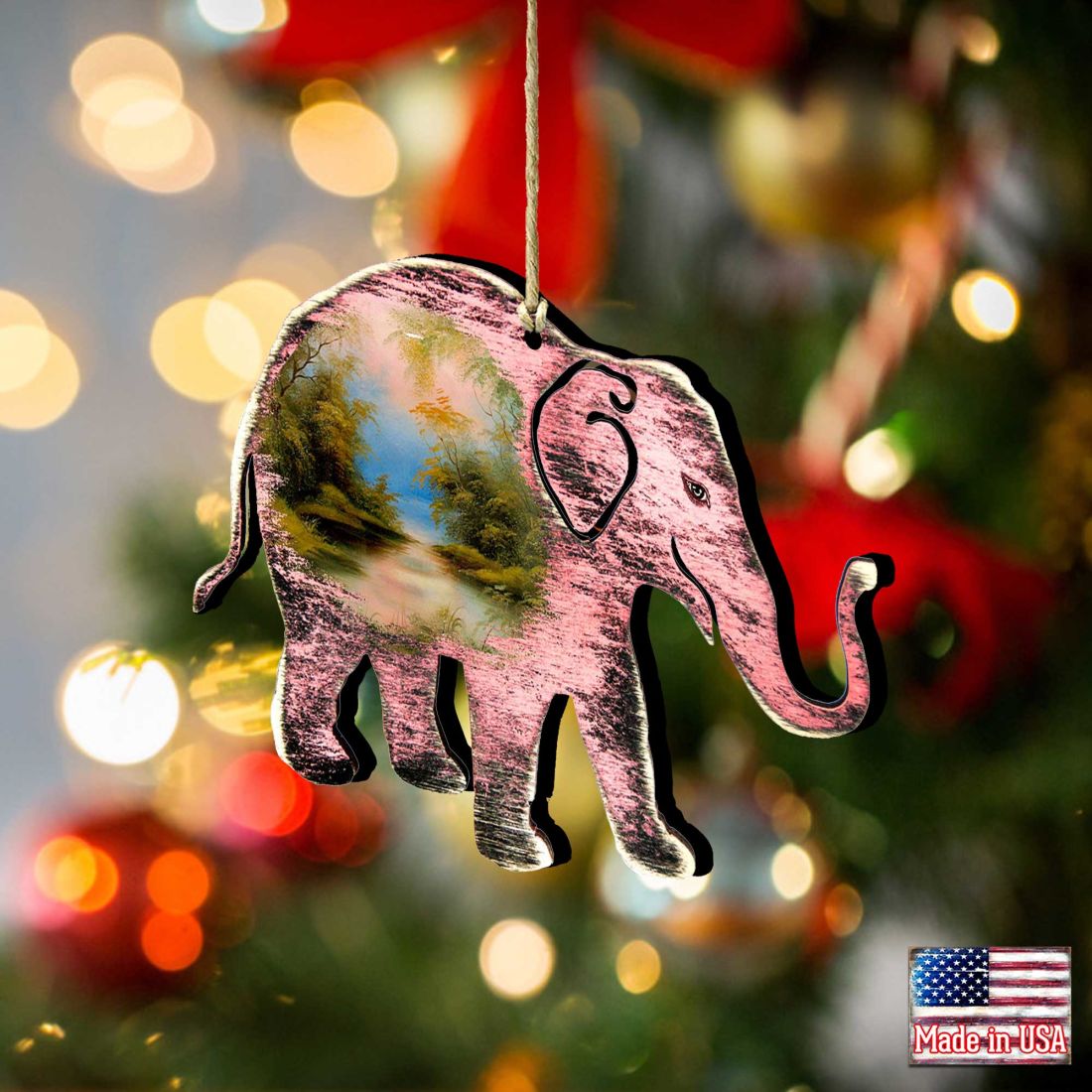 Rustic Elephant Wooden Ornaments by Nature Wonders - Wildlife Holiday Decor - 8198229-2