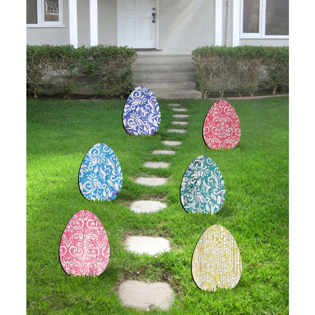 Easter Rainbow Rustic Eggs Outdoor Garden Décor Set of 3 by G. DeBrekht - Easter Spring Décor - 8198712-2M-S6-0