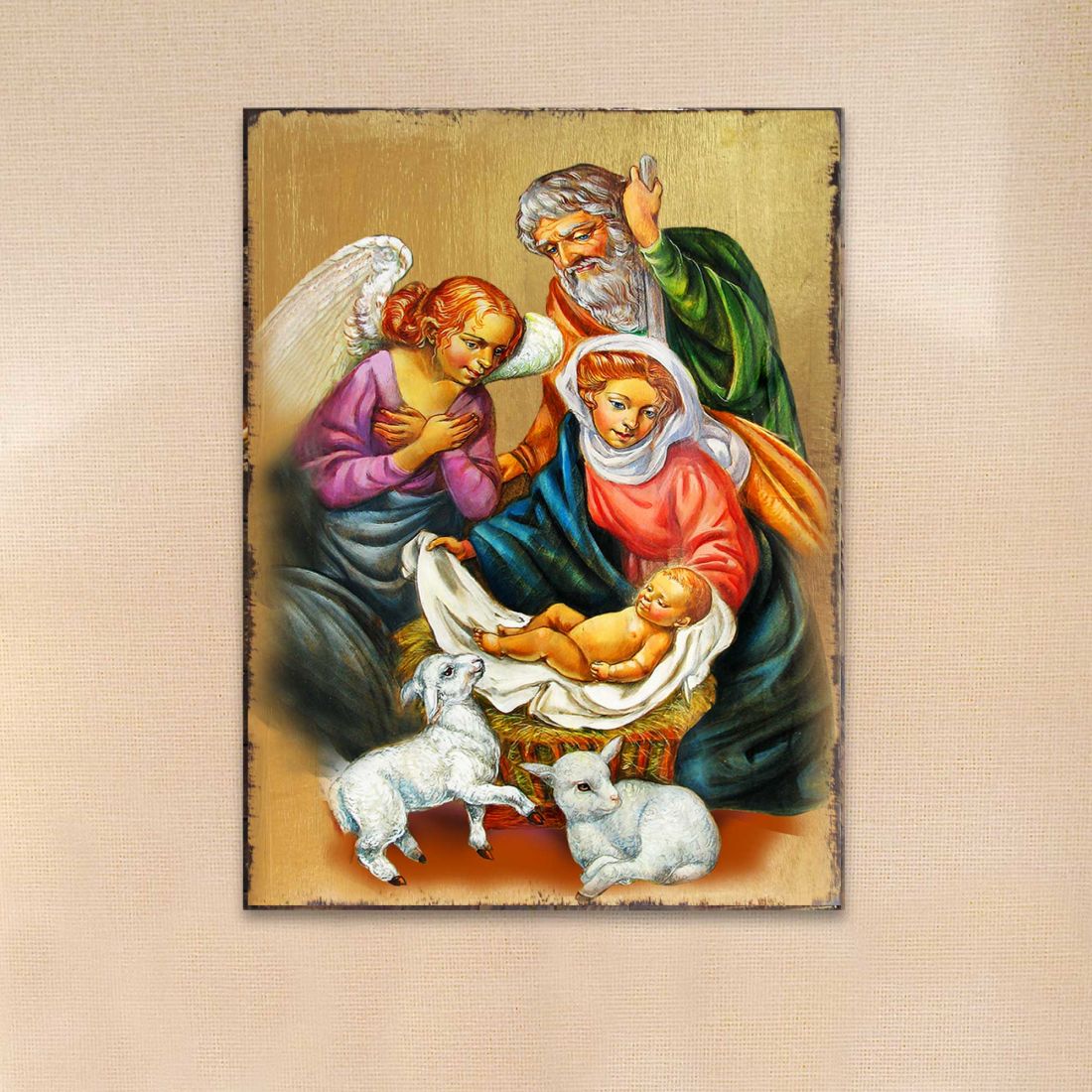 Nativity Wooden Gold Plated Religious Christian Sacred Icon - Inspirational Icon Decor - 85020-0