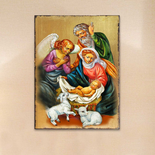 Nativity Wooden Gold Plated Religious Christian Sacred Icon - Inspirational Icon Decor - 85020-0