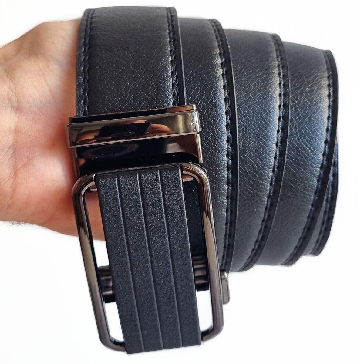 Leather Ratchet Belt For Men Adjustable Size, Slide Buckle