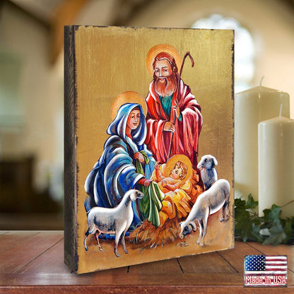 Holy Family Wooden Gold Plated Religious Christian Sacred Icon - Inspirational Icon Decor - 85050-1
