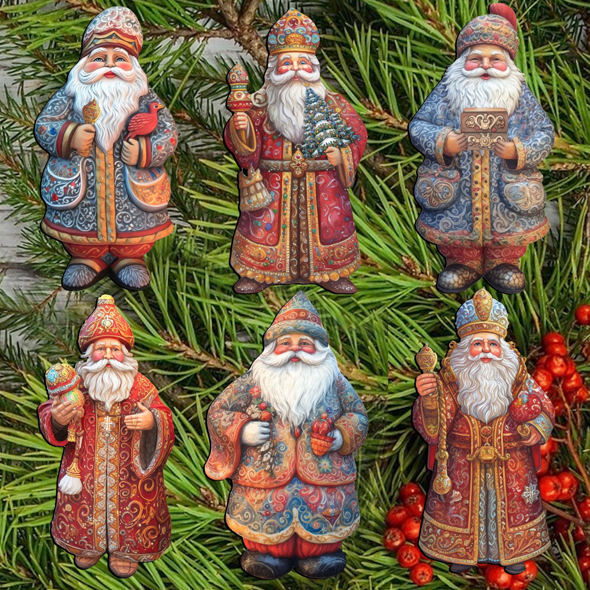 Santa Clip-On Eco Wood Decorative Ornaments Set of 6 by G. Debrekht - Christmas Decor - 8090032C-S6-3