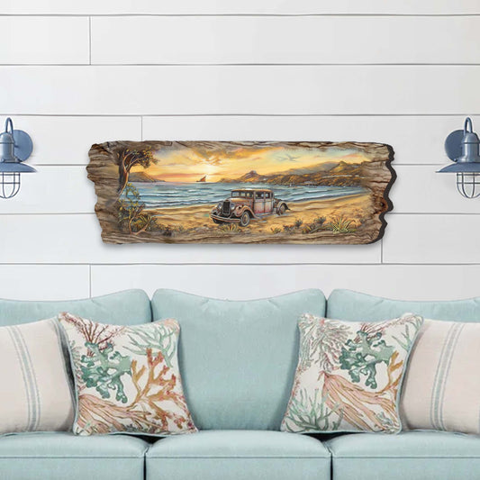 Vintage Car at the Beach Wooden Wall Art by G. DeBrekht Coastal Decor - 8491102W-0