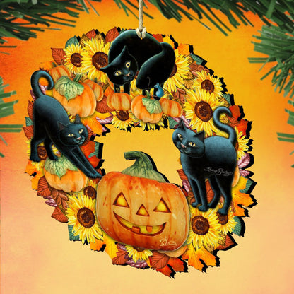 Halloween Cats Wreath Wooden Ornaments by G. DeBrekht - Thanksgiving Halloween Decor - 8185305-4-SL-1