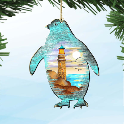 Penguins Wooden Ornaments by G. DeBrekht - Coastal Holiday Decor - 8198542-0