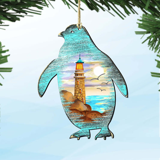 Penguins Wooden Ornaments by G. DeBrekht - Coastal Holiday Decor - 8198542-0