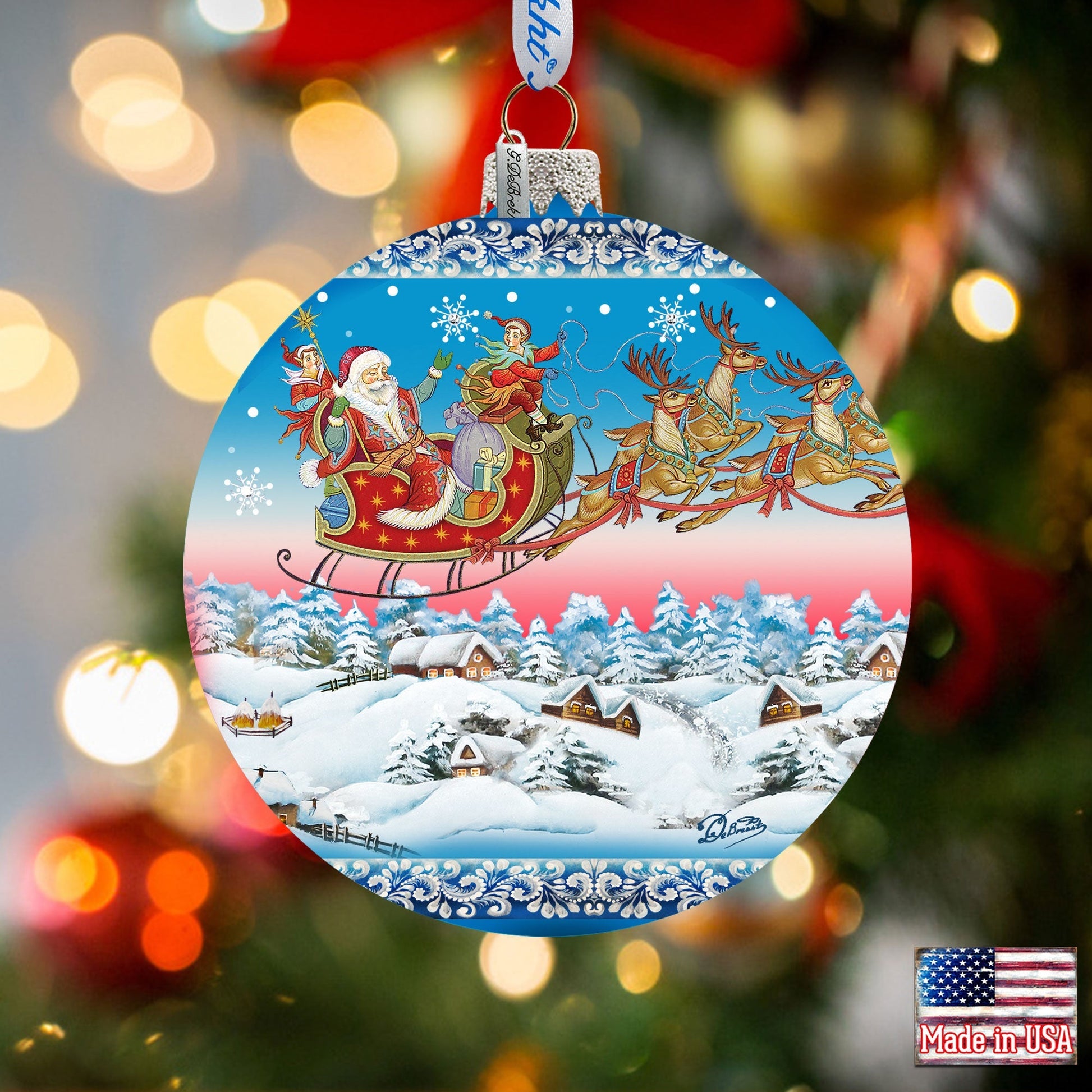 Up-Up and Away Glass Ornament by D. Gelsinger - Christmas Santa Snowman Decor - 71160-4