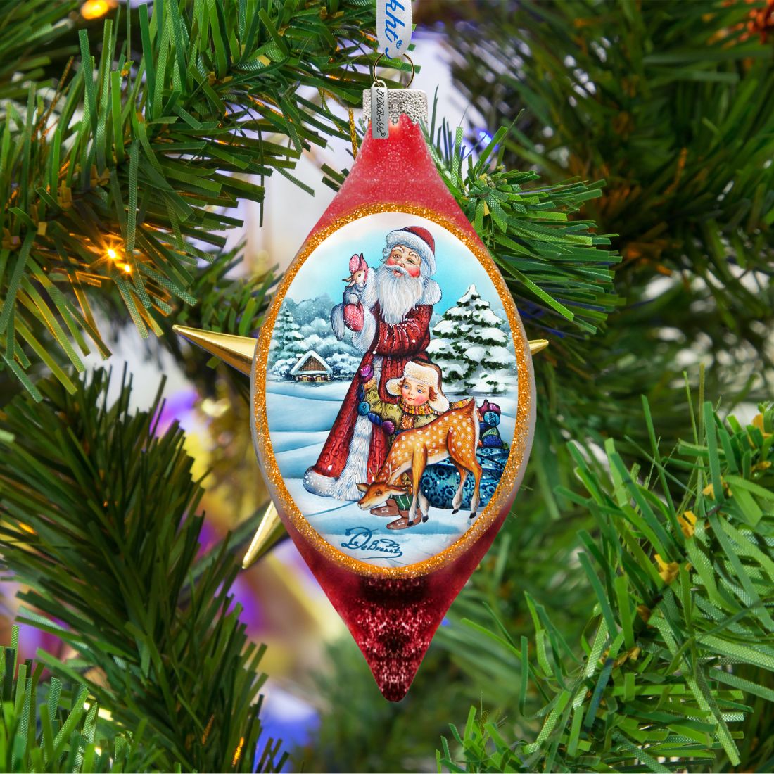 Santa Kids Cut Drop Glass Ornament by G. DeBrekht - Christmas Santa Snowman Decor - 757-005-2
