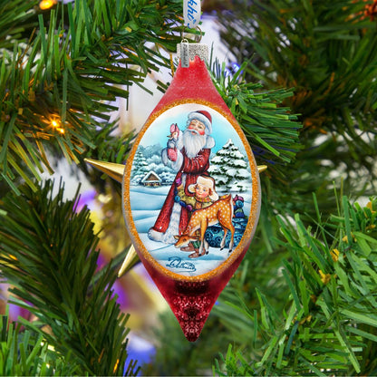 Santa Kids Cut Drop Glass Ornament by G. DeBrekht - Christmas Santa Snowman Decor - 757-005-2