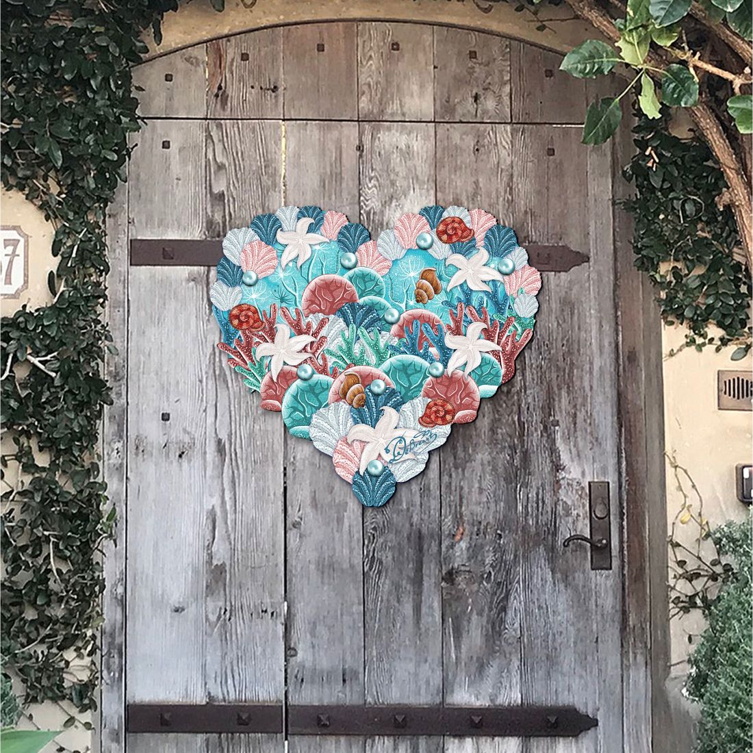 Coastal Heart Door Decor by G. DeBrekht - Coastal Holiday Decor - 8198737H-3