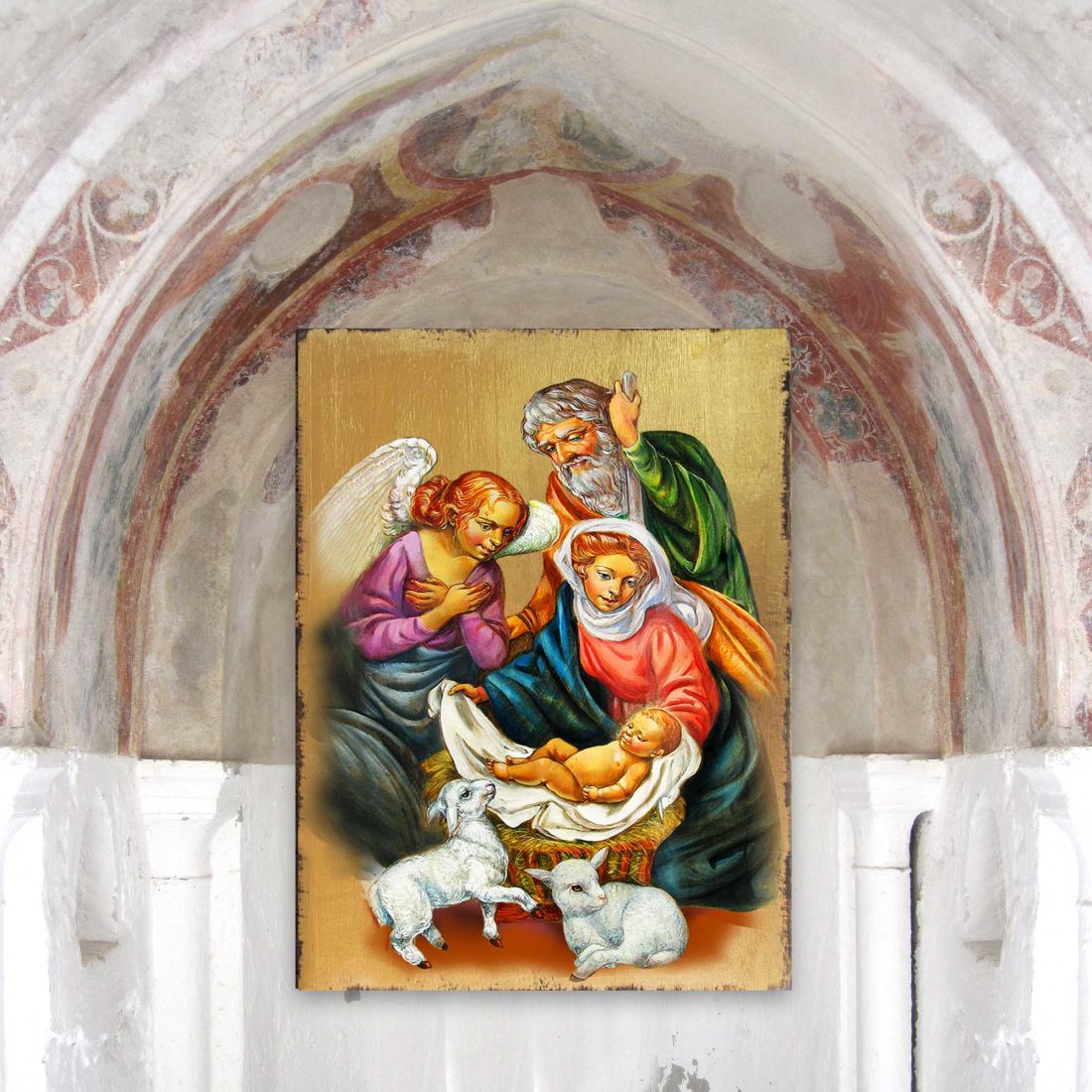 Nativity Wooden Gold Plated Religious Christian Sacred Icon - Inspirational Icon Decor - 85020-3