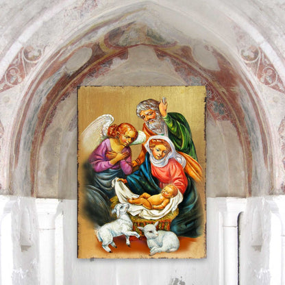 Nativity Wooden Gold Plated Religious Christian Sacred Icon - Inspirational Icon Decor - 85020-3