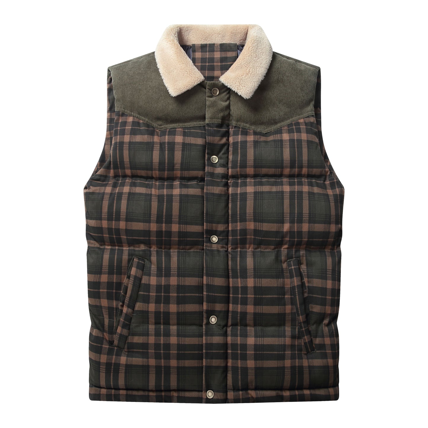 Men Neck Collar Warm Plaid Vest