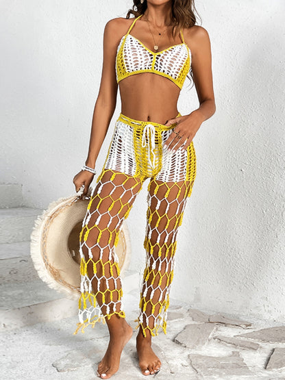 Cutout Halter Neck Top and Pants Two-Piece Swim Set