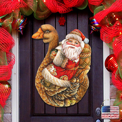 Christmas Goose Santa Christmas Door Decor by G. DeBrekht - Christmas Santa Snowman Decor - 8121633H-0