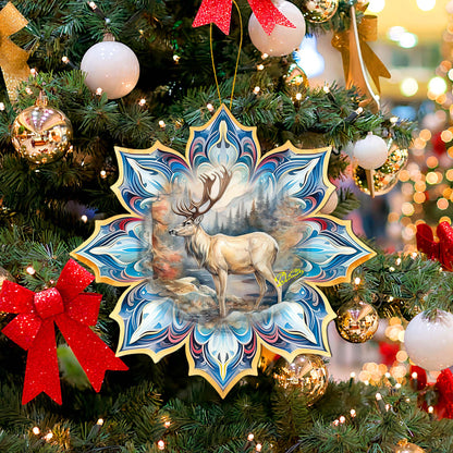 Reindeer Snowflake Large Wooden Ornament by G. Debrekht - Nature Wildlife Decor - 8688415M-1
