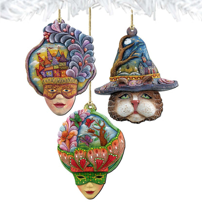 Masquerade Wooden Ornaments Set of 3 by G. DeBrekht - Thanksgiving Halloween Decor - 8100025S3-1