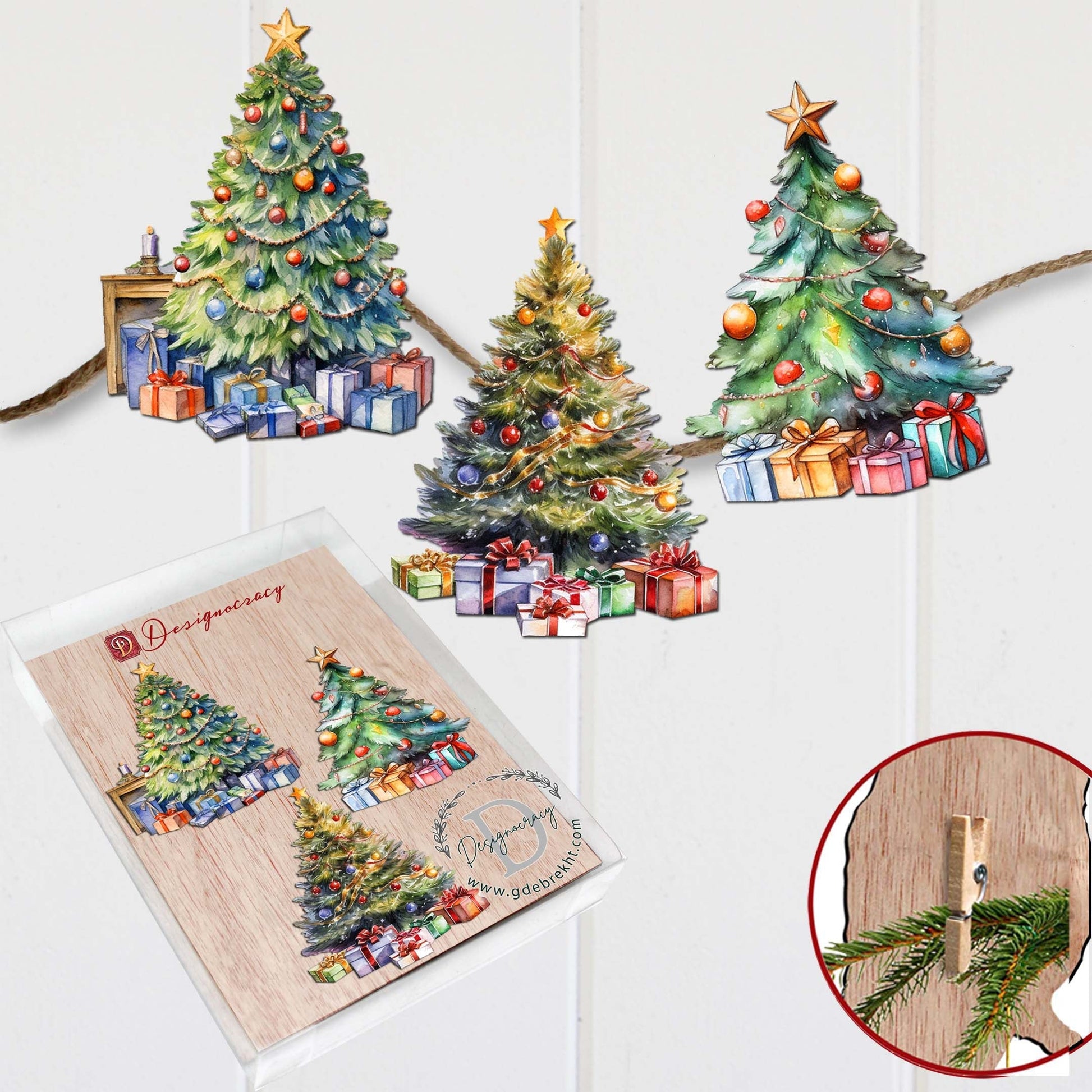 Christmas Tree Clip-On Eco Wood Decorative Ornaments Set of 3 by G. Debrekht - Christmas Decor - 8091044C-S3-4