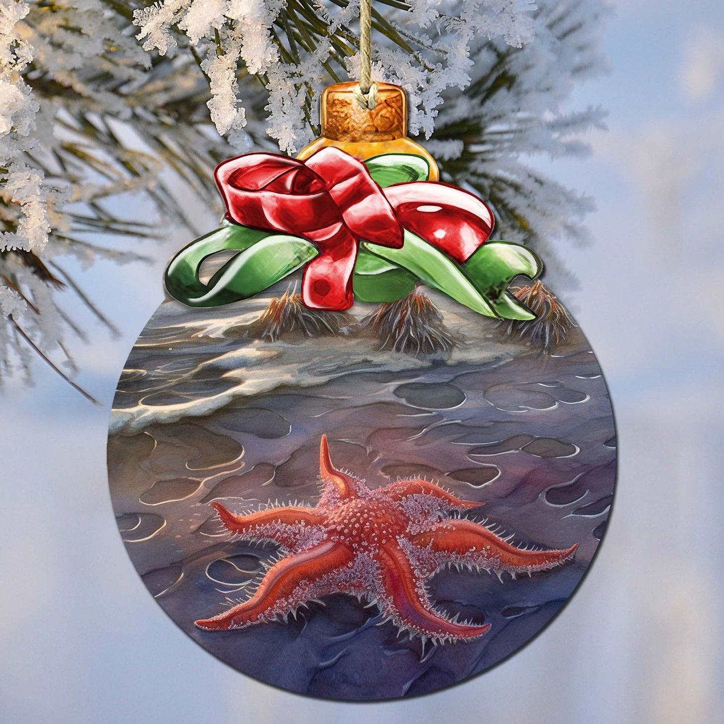 Red Sunflower Sea Star Wooden Ornaments by G.Debrekht - Wildlife Holiday Decor - 870019-0