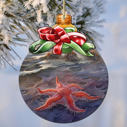 Red Sunflower Sea Star Wooden Ornaments by G.Debrekht - Wildlife Holiday Decor - 870019-0