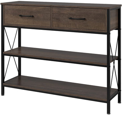 Vintage Industrial Sofa Table with Drawers and Shelves-1