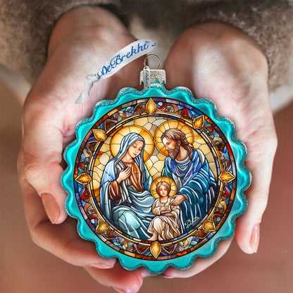 Family Love Classic Nativity Wreath Glass Ornament by G. Debrekht - Nativity Holiday Decor - 759-065-3