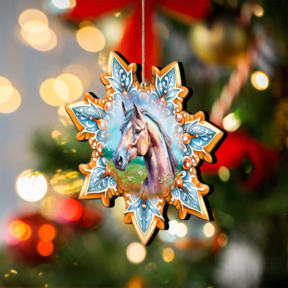 Horse Snowflake Wooden Ornaments by G. Debrekht - Nature Wildlife Decor - 8688431-3