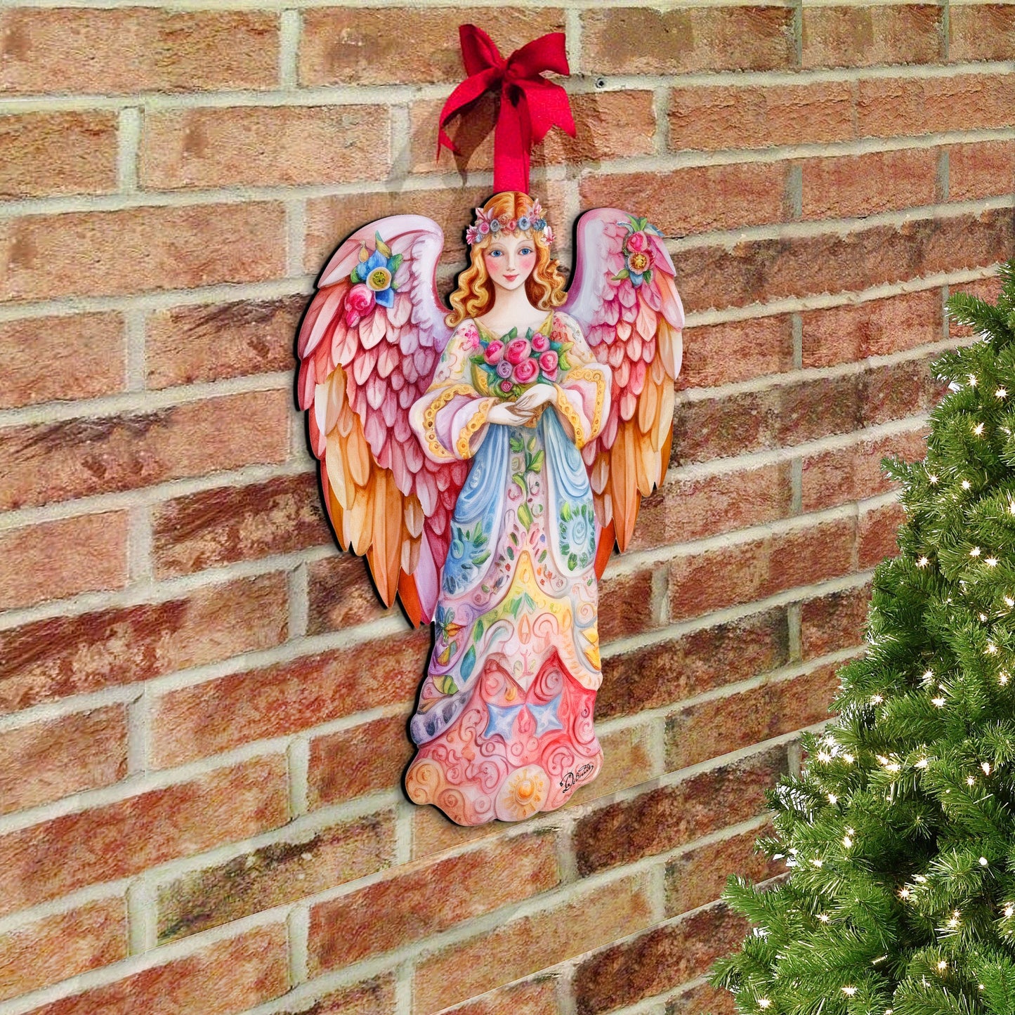 Pink Floral Angel Holiday Door Decor  by G. Debrekht - Christmas Decor - 8611023H-3