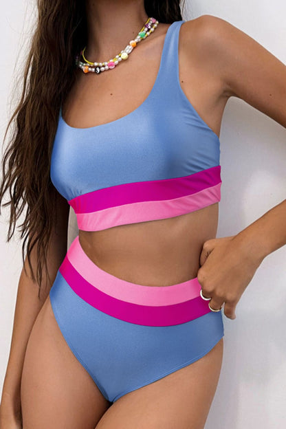 Contrast Scoop Neck Two-Piece Swim Set