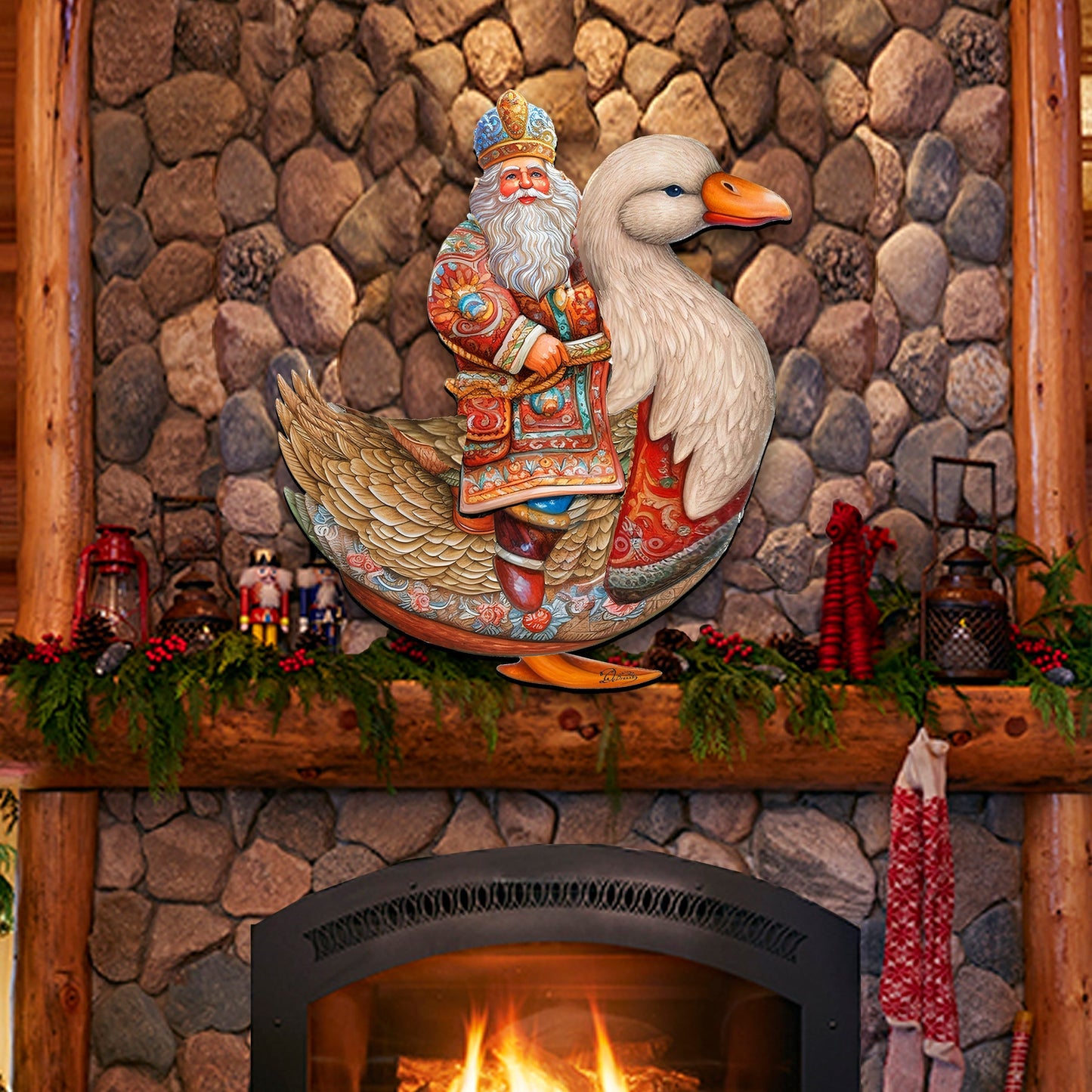 Charming Santa Riding Goose Holiday Door Decor by G. Debrekht - Christmas Santa Snowman Decor - 8611063H-3