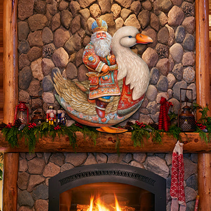 Charming Santa Riding Goose Holiday Door Decor by G. Debrekht - Christmas Santa Snowman Decor - 8611063H-3