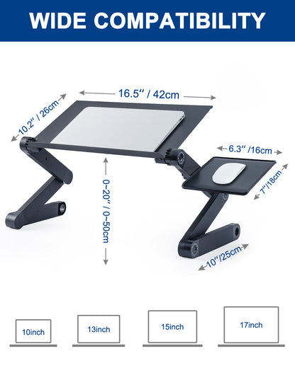 Adjustable Aluminum Lap Workstation with 2 CPU Cooling USB Fans and Mouse Pad