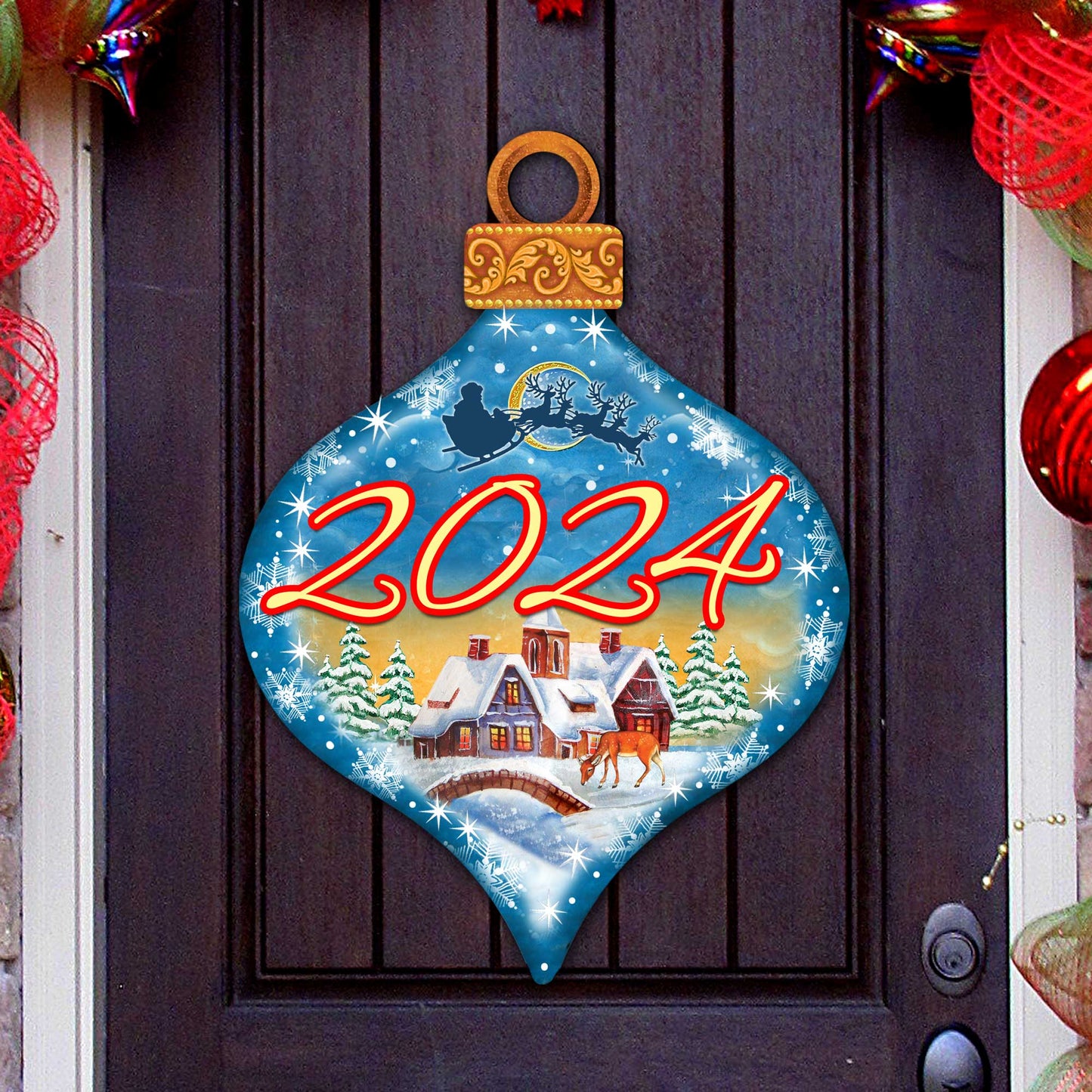 Dated Christmas Village Dated Door Decor by G. DeBrekht - Christmas Santa Snowman Decor - 8112182H-D-0