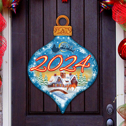 Dated Christmas Village Dated Door Decor by G. DeBrekht - Christmas Santa Snowman Decor - 8112182H-D-0