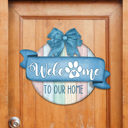Front door welcome sign Dog lover porch wreath Main entrance Welcome sign - Wooden front porch decor - 933102H-3